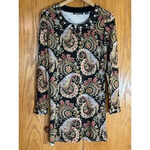 Vintage Michael Simon Dress Sz M Silk Blend Paisley Jeweled Beaded Party Holiday